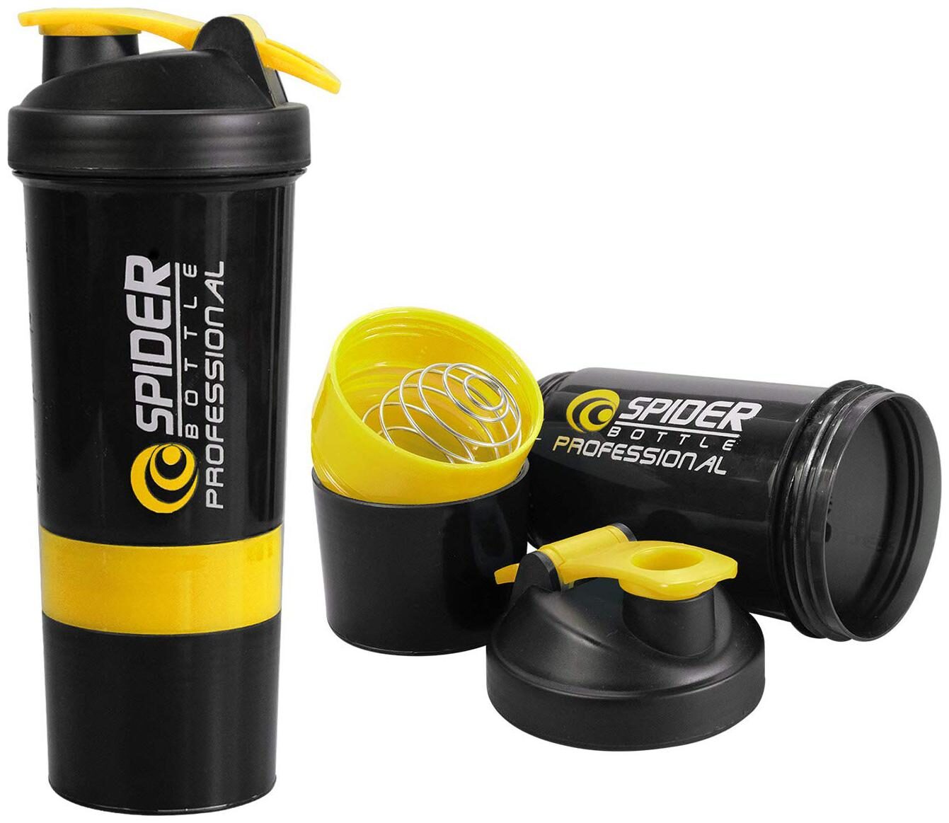 

500 ml Protein Shaker Gym Bottle with 2 Storage Compartments Cups ( Assorted Color )