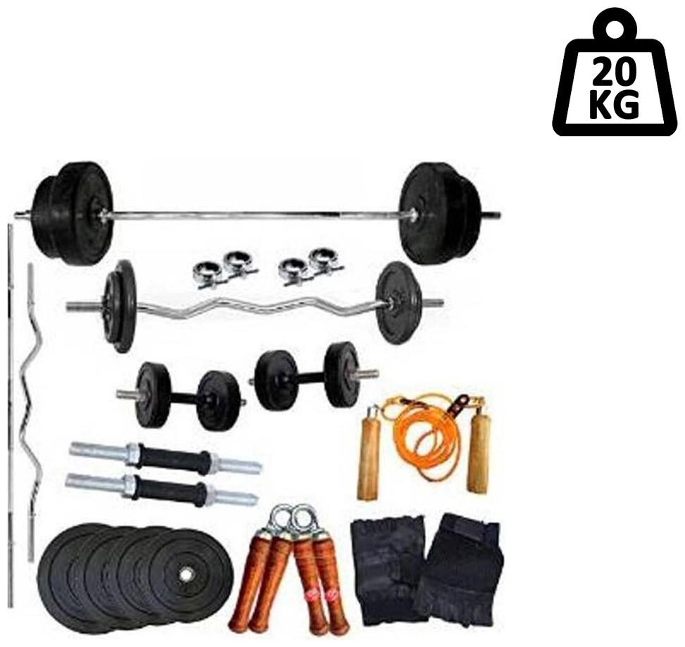

Bodyfit Gym Fit Home Gym Combo 20 kg Weight 5 ft Plain Rod 3 ft Curl Rod All Gym Accessories