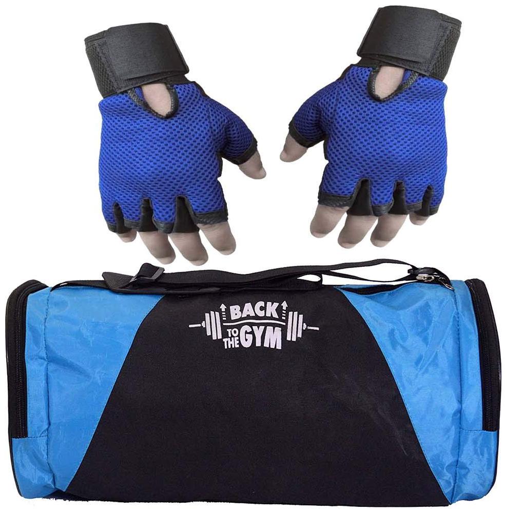 

Combo Set Polyester 40 Ltrs Blue Sport Gym Duffle Bag Shoe Compartment Netted Gym Fitness Gloves (Blue)