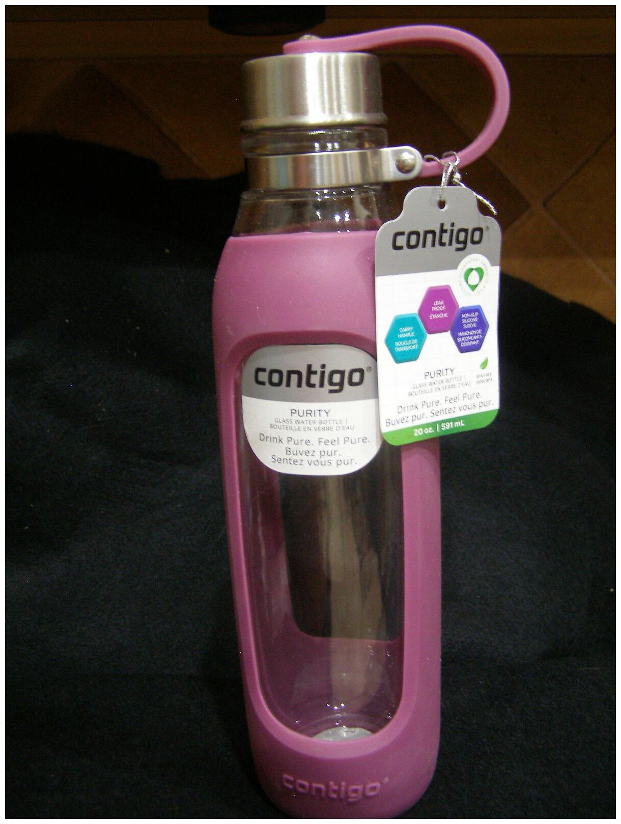 

Contigo 20oz Purity Glass Water Bottle W Radiant Orchid Silicone Sleeve BPA Free