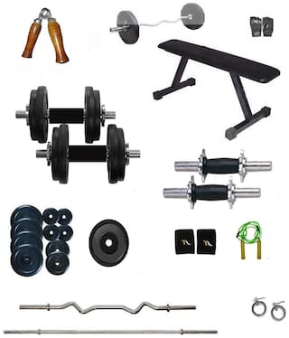 Dreamfit 100 kg Adjustable Grip Dumbbell Rubber Plates With Flat Bench And Wrist Band