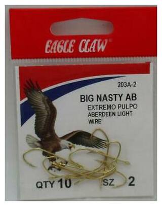 Buy Eagle Claw 203ah 2 Size 2 Gold Big Nasty Aberdeen Hooks 22281