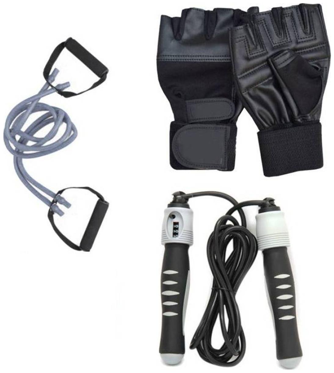 

GLS Fitness Combo Of Gym Gloves Double Toning Resistance Tube Skipping Rope