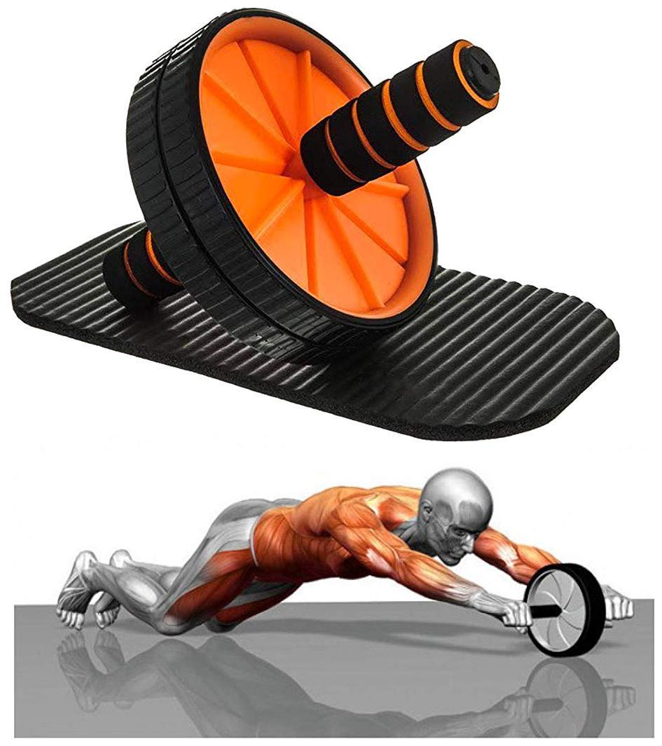 

GYMWAR Double Wheel AB Roller Portable Exerciser with Knee Mat for Abdominal Stomach Total Body Workout Back Exercise Fat Loss Home Gym Equipment Fitness Body Toner Color May Vary