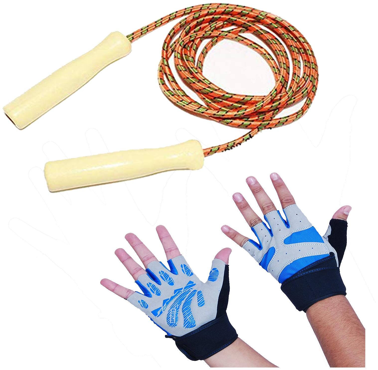 

Gymwar Fitness Accessories Eqiupment COMBO OF Gym Glove And Skipping Rope for Men Women and Gym Lover Weight Loss