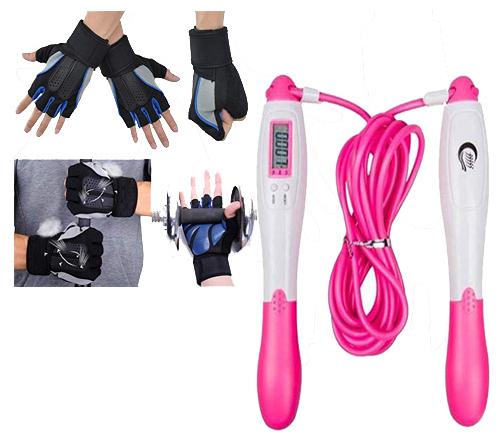 

Gymwar Fitness Accessories Eqiupment COMBO OF Gym Glove And Digital Counting LCD Jump Skipping Rope Electronic Counter Professional Skipper