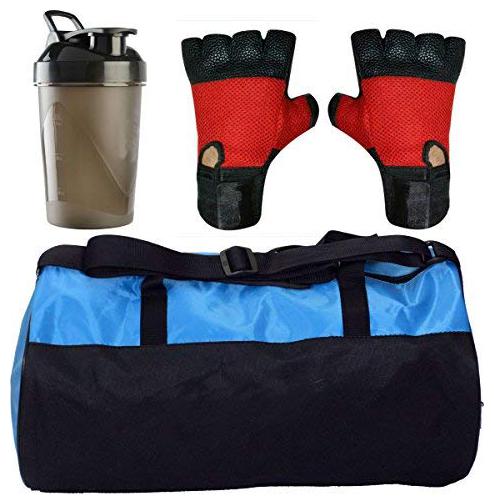 

HMFURRYS FINEST Combo Set Polyester 30 Ltrs Blue Sport Gym Duffle Bag Shoe Compartment Gym Shaker (400 ml) Netted Gym Fitness Gloves (RED)