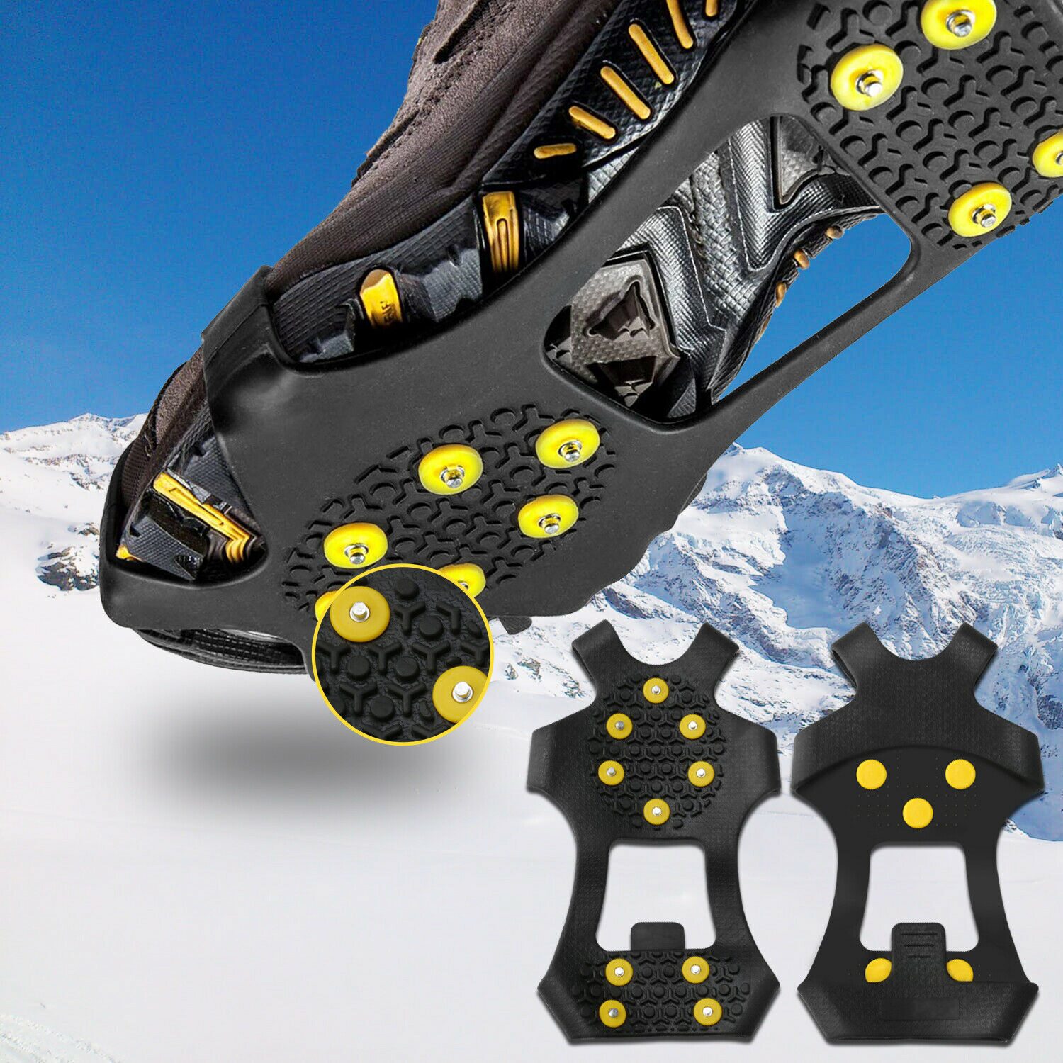 

Ice Snow Grips Anti Slip On Over shoe Boot Studs Crampons Cleats Spikes Grippers