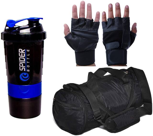 JMO27Deals -0117 Classic combo Gym Bag And Gym Glove With Spider Shaker Wrist Support Combo Gym & Fitness Kit