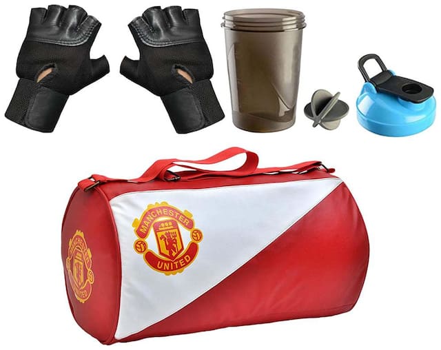 JMO27Deals Combo Set of Leather Bag 400 ml Shaker with Weight Lifting Gloves Gym & Fitness Kit
