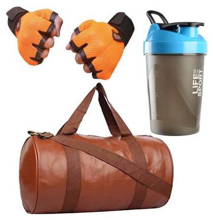 

JMO27Deals Combo Set of Leather Bag 400 ml Shaker with weight Lifting Gloves Gym Fitness Kit