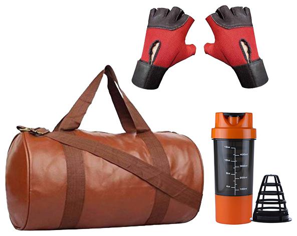 

JMO27Deals Soft Leatherette Enclosed Tan Gym Bag with Shaker and Wrist Support Gloves Combo Set