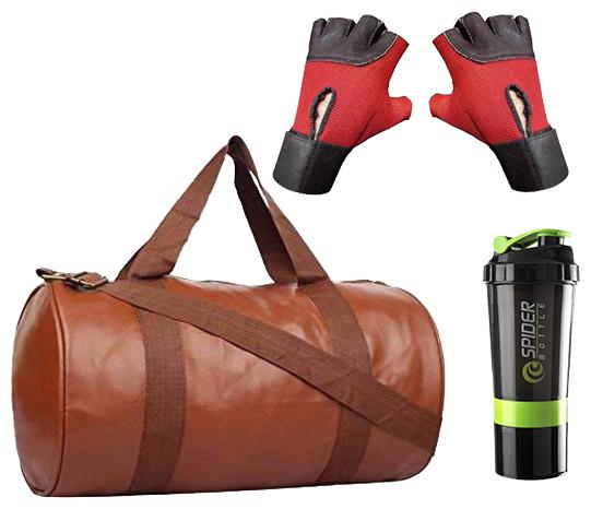 

JMO27Deals Soft Leatherette Enclosed Tan Gym Bag with Shaker and Wrist Support Gloves Combo Set