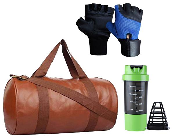 

JMO27Deals Soft Leatherette Enclosed Tan Gym Bag with Shaker and Wrist Support Gloves Combo Set