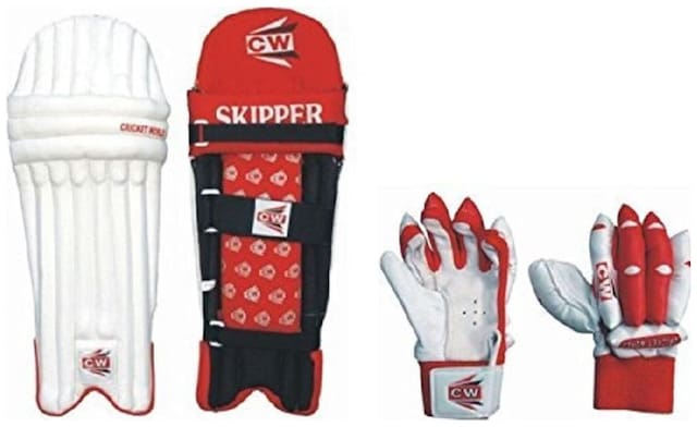Junior Batting Combo CW Skipper Red Batting Thigh Pad Pair With Sherwood Red Batting Gloves (Ideal for 7-10 Years Child)