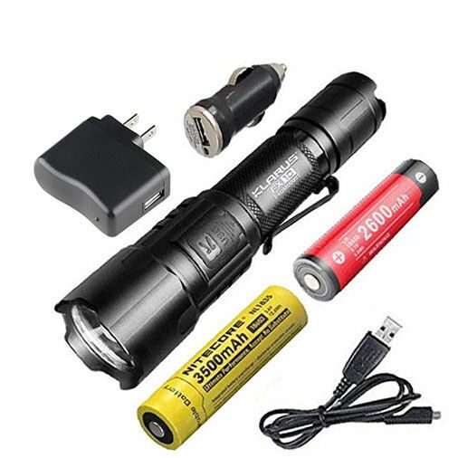 

Klarus FX10 Rechargeable Flashlight -Free USB Adapters 2600 3500mAh Batteries