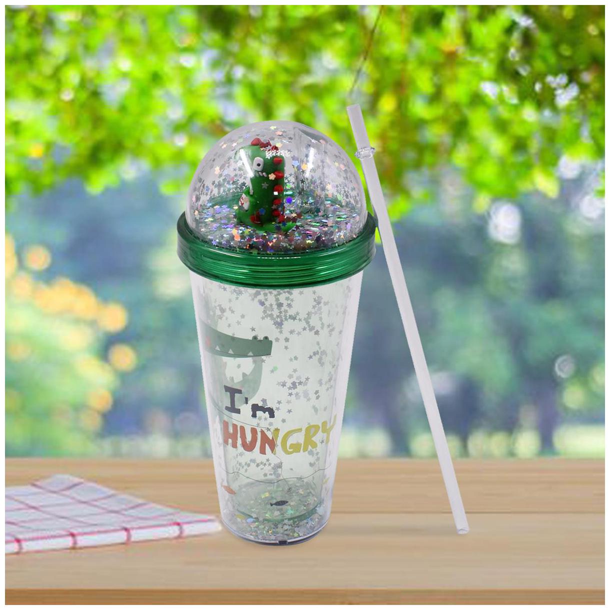 

Kookee Acrylic Frosted Sipper with Straw I am Hungry Glitter with Toy - 270ml