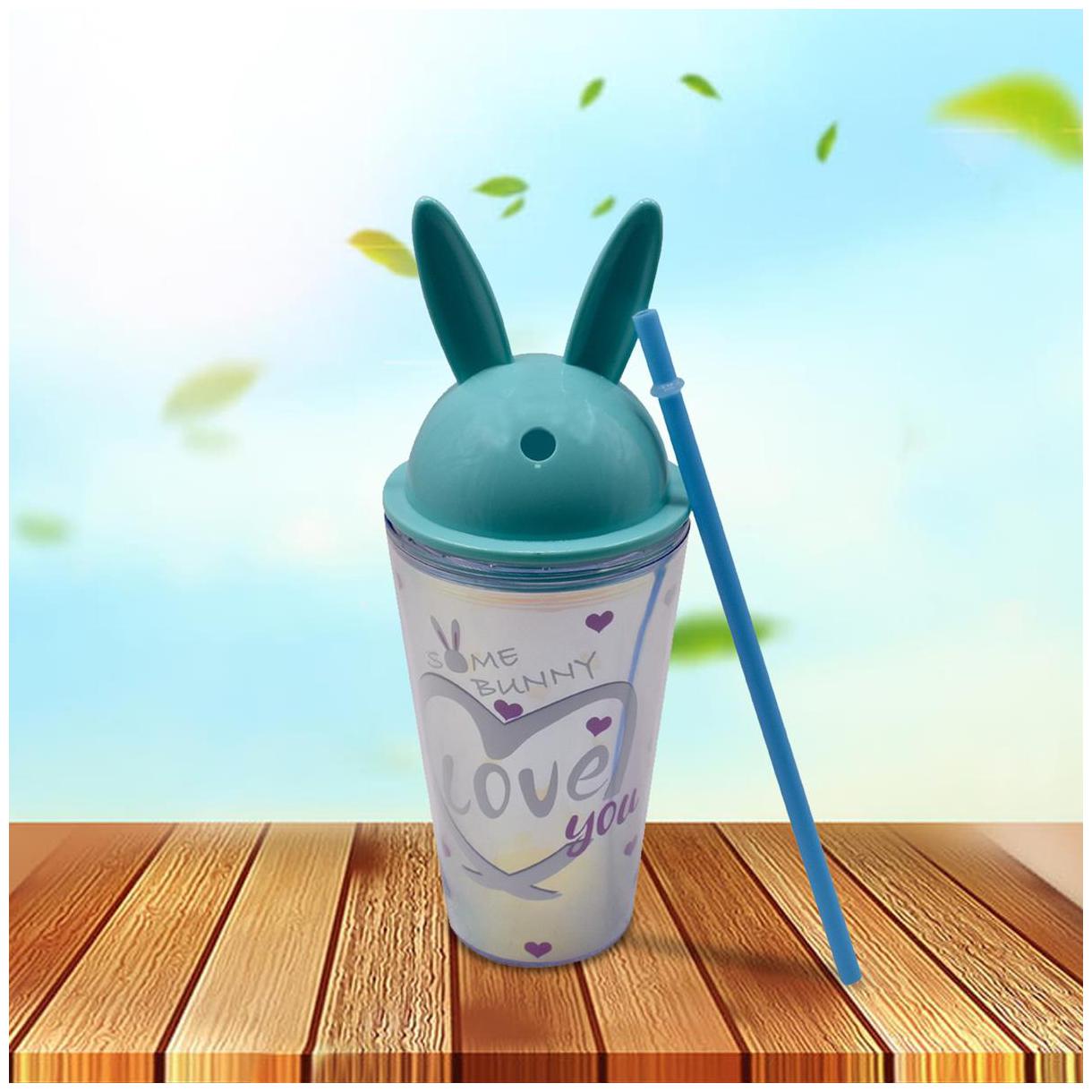 

Kookee Acrylic Sipper with Straw Bunny Design Blue - 275ml