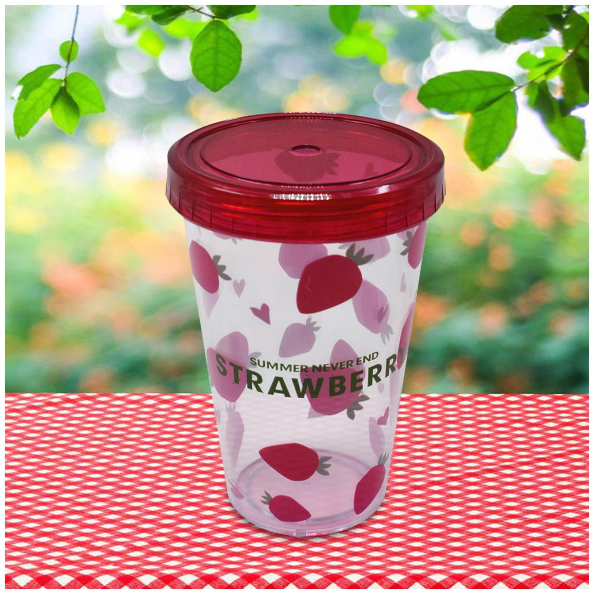 

Kookee Acrylic Frosted Sipper with Straw Strawberry Print Red - 300ml (PH-006)