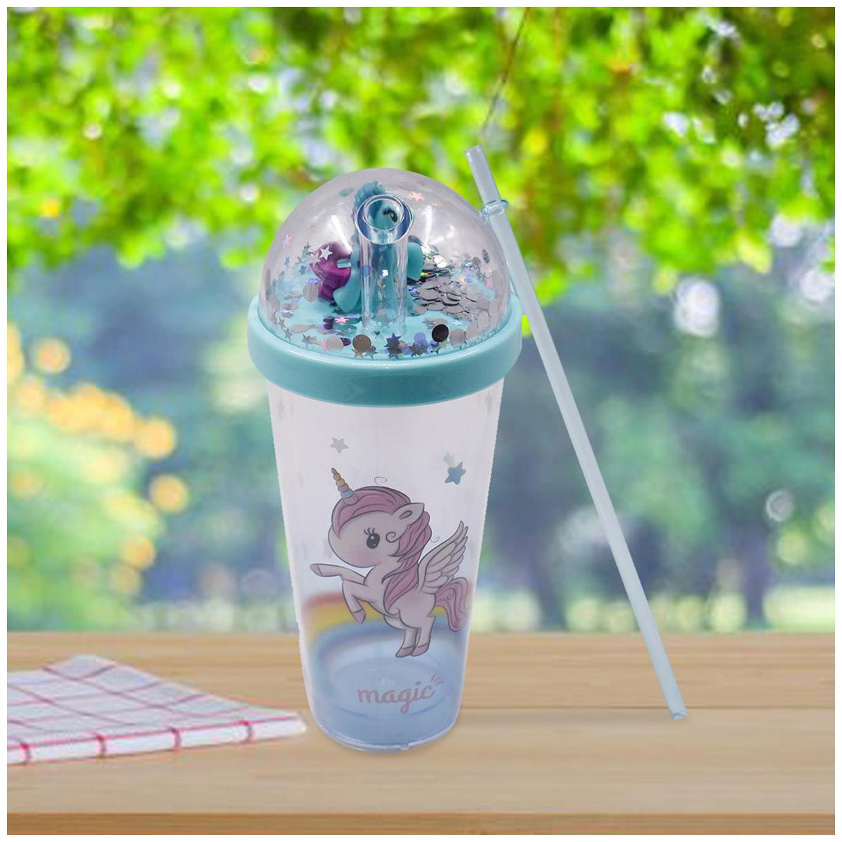 

Kookee Acrylic Frosted Sipper with Straw Unicorn Print with Glitter Blue - 270ml