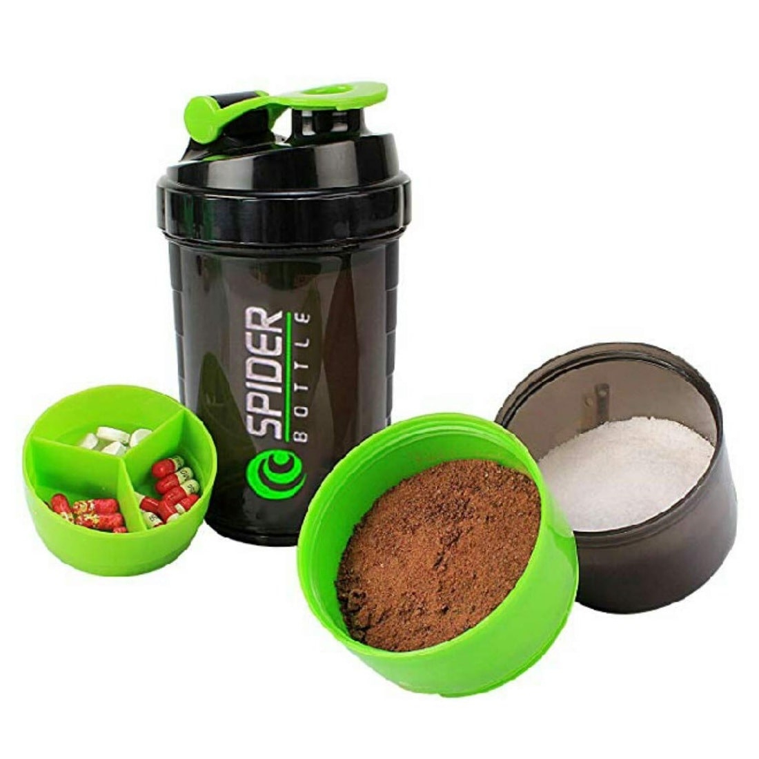 

Marketwala Protein Shaker 500ml with 2 Storage Extra Compartment for Gym Hiking and Cycling (Assorted) Pack of 1
