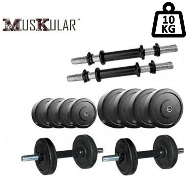 Muskular 10 kg Rubber Dumbells Sets;Rubber Plates + Dumbells Rods + Leather Gym Gloves