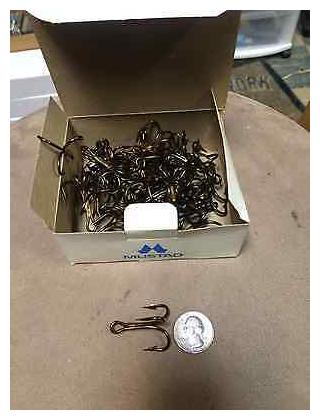 50pcs MUSTAD TREBLE HOOKS 3X SIZE #4 7794BN KINGFISH BLACK NICKEL STRAIT POINT