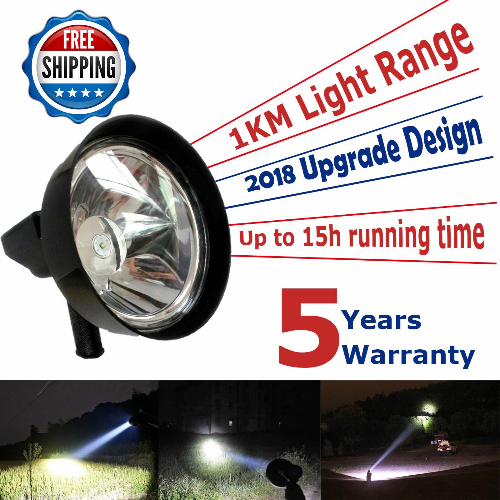 

New 7 LED Hand Held Spot Flood Light 180W Rechargeable Waterproof Camping