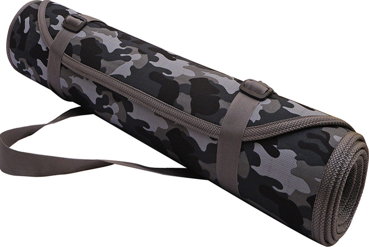 

Panchtatava SGS Certified Yoga Exercise Mat with Belt Carrying Bag Military Gyey Design with Grey Border-(5mm Thick Luxurious yoga mat)