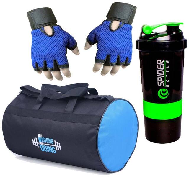 Polyester Long Lasting Material, Duffel Bag, Gym Bag with Sport Sipper Water Bottle and Gloves