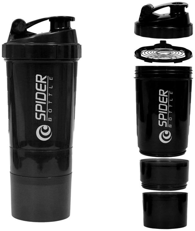 Spider Bottle Spider 3in 1 Protein Milk Plastic Shaker.500ml Black Colour(de-028) 500 Shaker  (Pack of 1, Black)