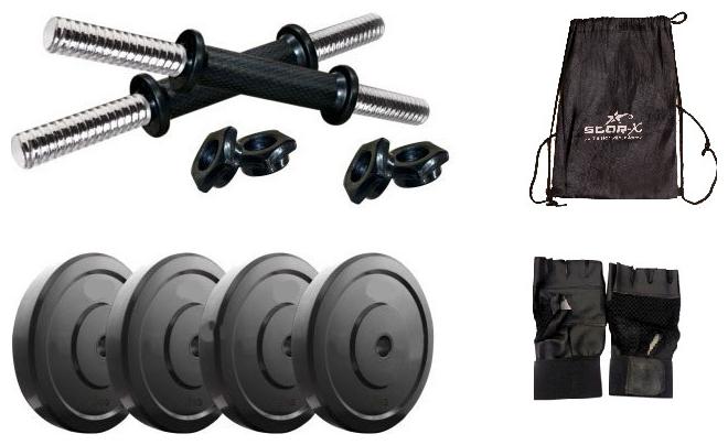 

STAR X 8KG Home Gym Exercise Set Of PVC Plates With 1 Pair Dumbbell Rods Gym Gloves Gym Bag