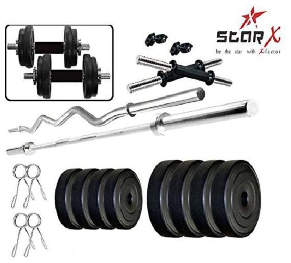 Star X Home Gym Exercise Set of 18kg PVC Weights with 2 Dumbbell Rods, 3ft Curl Rod & 4ft Straight Rod