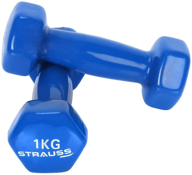 Strauss Vinyl Dumbbell, 2 kg (Pair), 1 kg Each, (Blue)