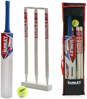Buy Sunley Sarthak Junior Combo Size 3 For Age Group 8 Years Wooden Cricket Kit 1 Piece Bat 3 Piece Wickets 1 Piece Base 2 Piece Bails 1 Piece Tennis Ball 1 Piece Cricket bat for sale in india. inr