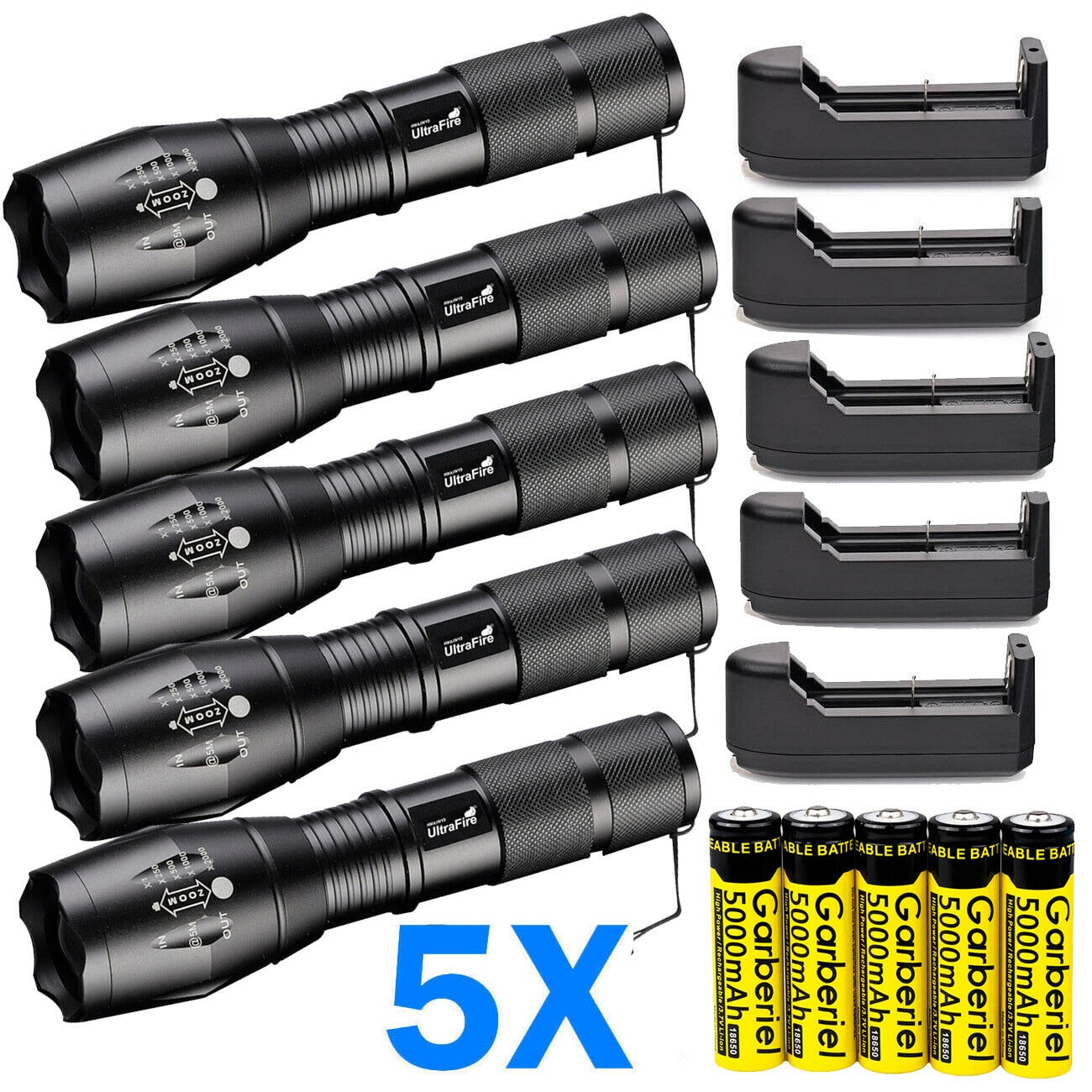 

Tactical 90000LM 5Modes T6 LED Flashlight Ultra Bright Zoomable Torch Lamp Light