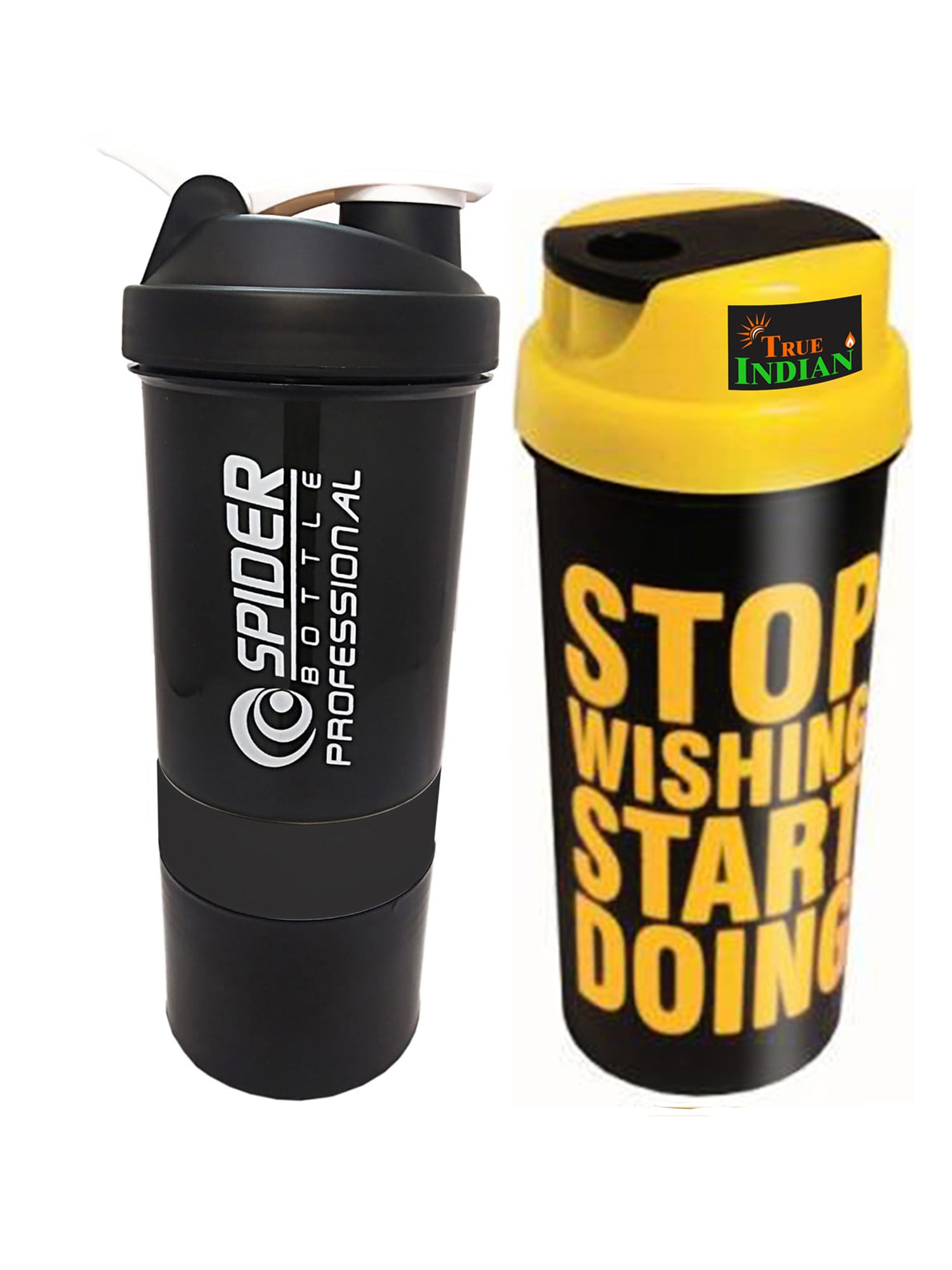 

True Indian Special Combo Pack Buy 1 get 1 Free Sport Shaker and Sipper Bottle Protein Shaker Gym and Water Bottle Shaker (Pack of 1) (Black)