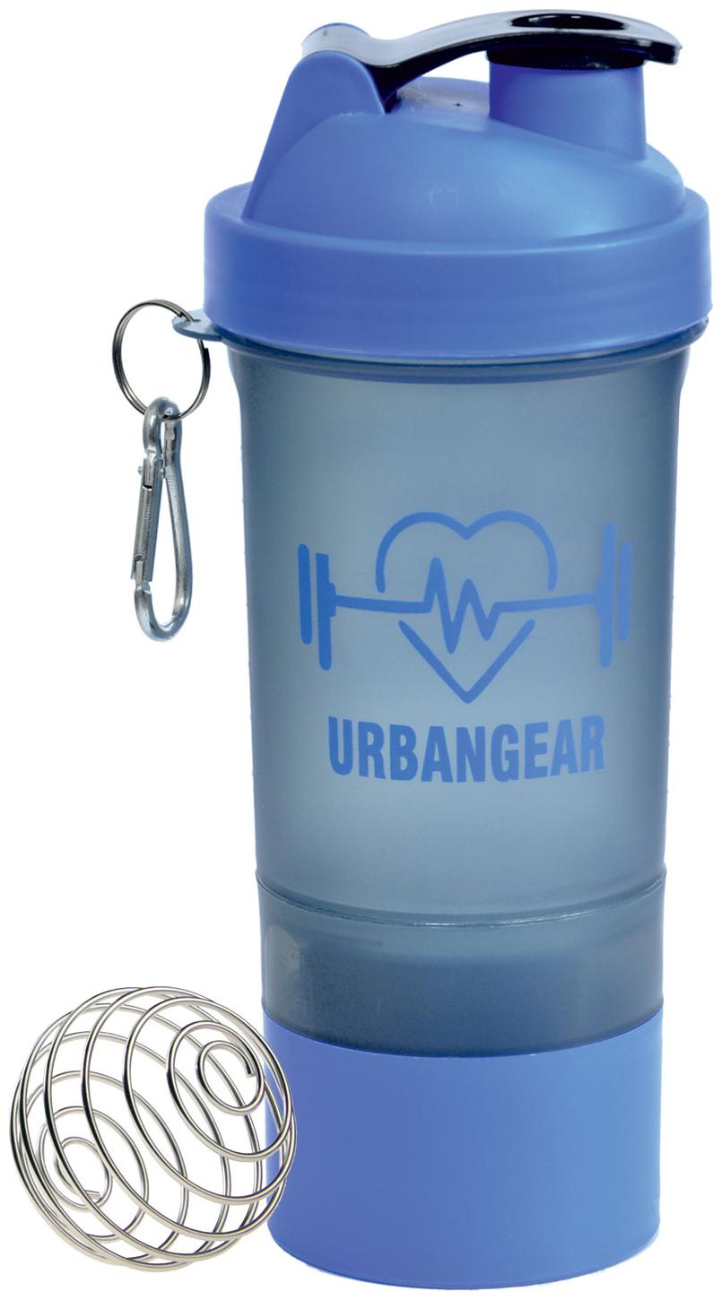 

Urban Gear All in One Smart Gym Shaker Bottle with Wire Blending Ball Pill Protein Supplement Powder Container - 600ml (Blue - Grey)