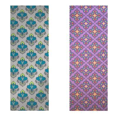

Vritraz Printed Extra Thick 6mm 182 88 cm (72 inch)x60 96 cm (24 inch) Long Premium Eco Safe Non Slip Yoga Mat With Free Carry Bag GreenPattern-PurplePattern (Pack of 2)
