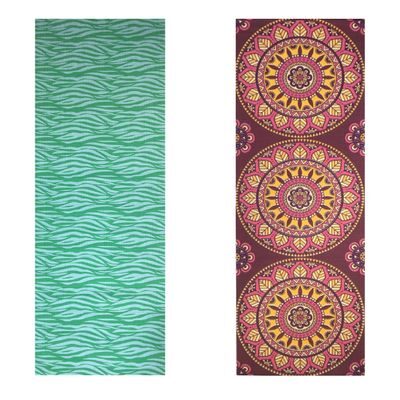 

Vritraz Printed Extra Thick 6mm 182 88 cm (72 inch)x60 96 cm (24 inch) Long Premium Eco Safe Non Slip Yoga Mat With Free Carry Bag GreenWave-Round (Pack of 2)