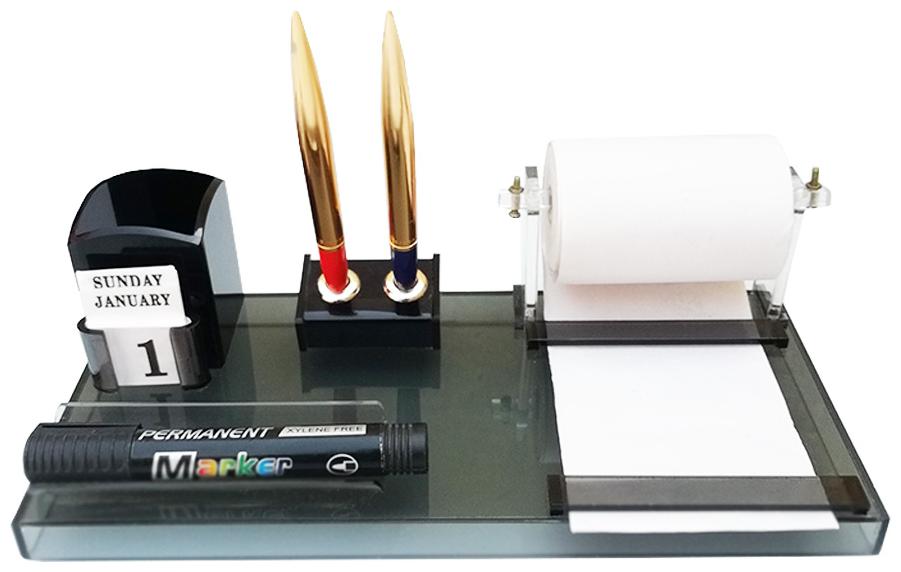 

IGNOTO Acrylic Pen Stand For Office And Study Table With Genuine Paper Roll
