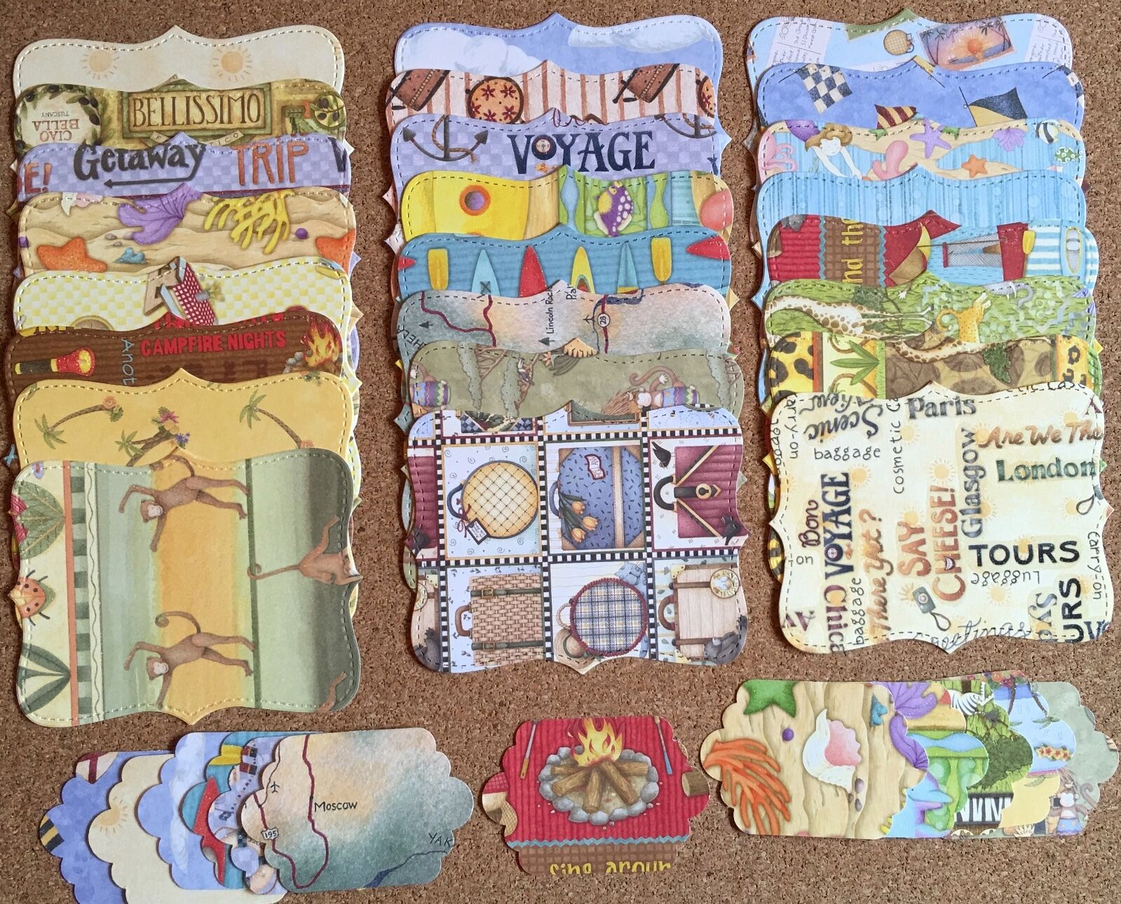 

36 Sizzix Stampin Up Top Note Tag Set - Debbie Mumm Travel 1 2 with glitter