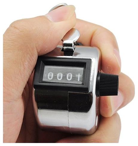 

4 Digit Manual Hand Tally Mechanical Palm Click Counter (Pack of 1) Silver