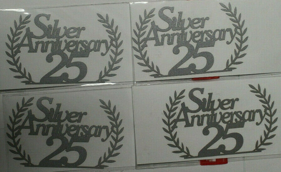 

4 Metallic Silver 25th Anniversary Die Cut Shapes