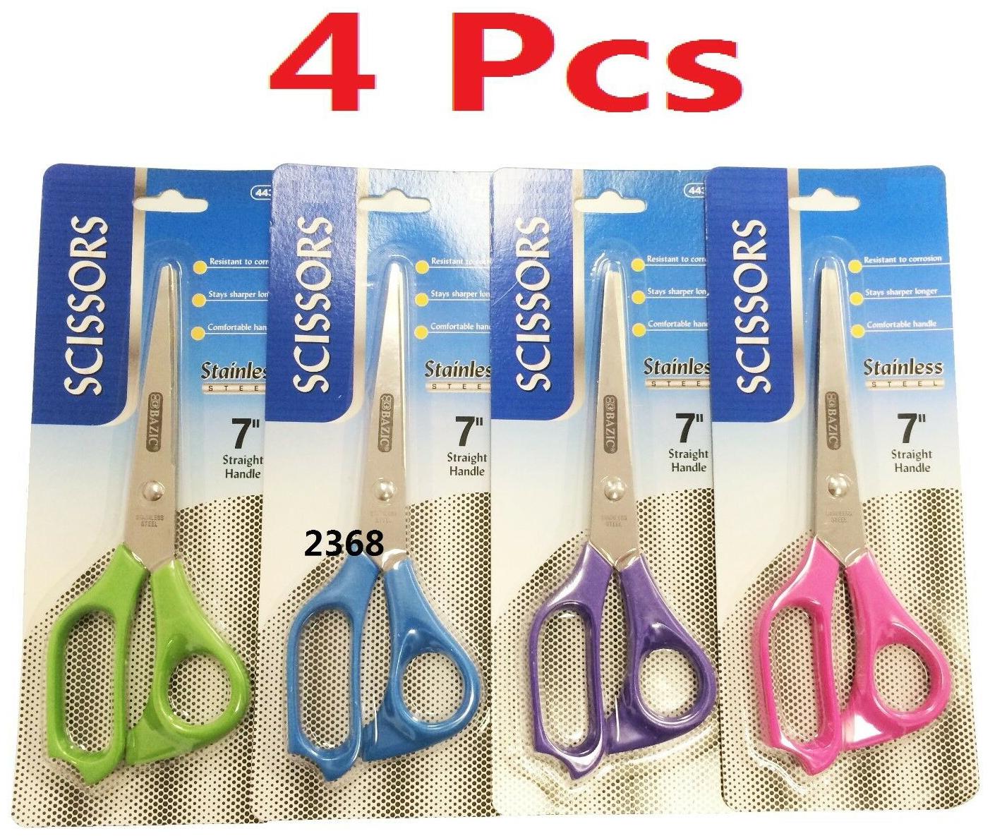 

4pcs 7-inch Stainless Steel Scissors Household Kitchen Office - Assorted Colors