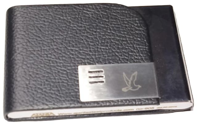 A-Mart  Executive Leather Covered Magnetic Stainless Steel Visiting Card/Debit Credit Card Wallet With Steel Designer Plate Left Side Opening