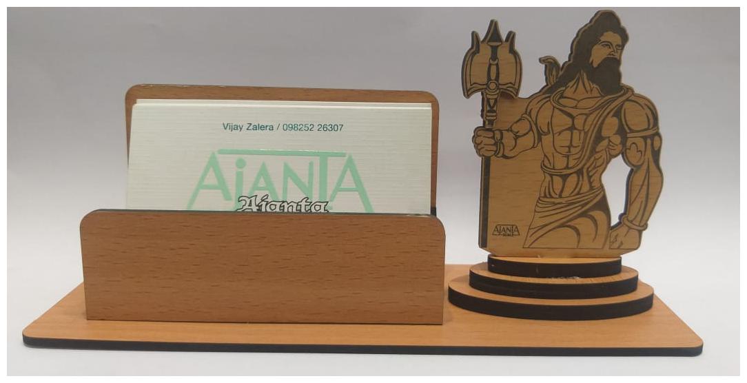 

A-Mart Wooden Finish Visiting Card Holder With Shiv Shankar Design For Office Table