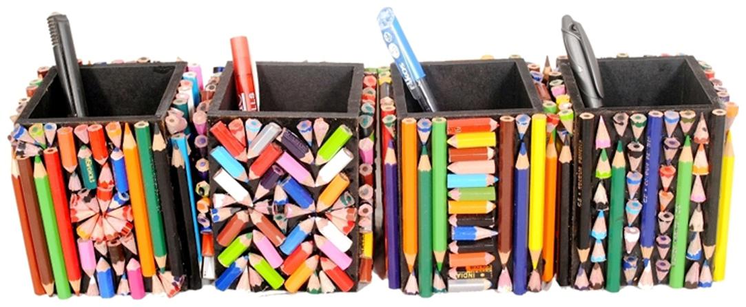 

Aahum Sales Wooden Handmade Pen Stand Made Of 550 Natraj Color Pencils (Set Of 4)