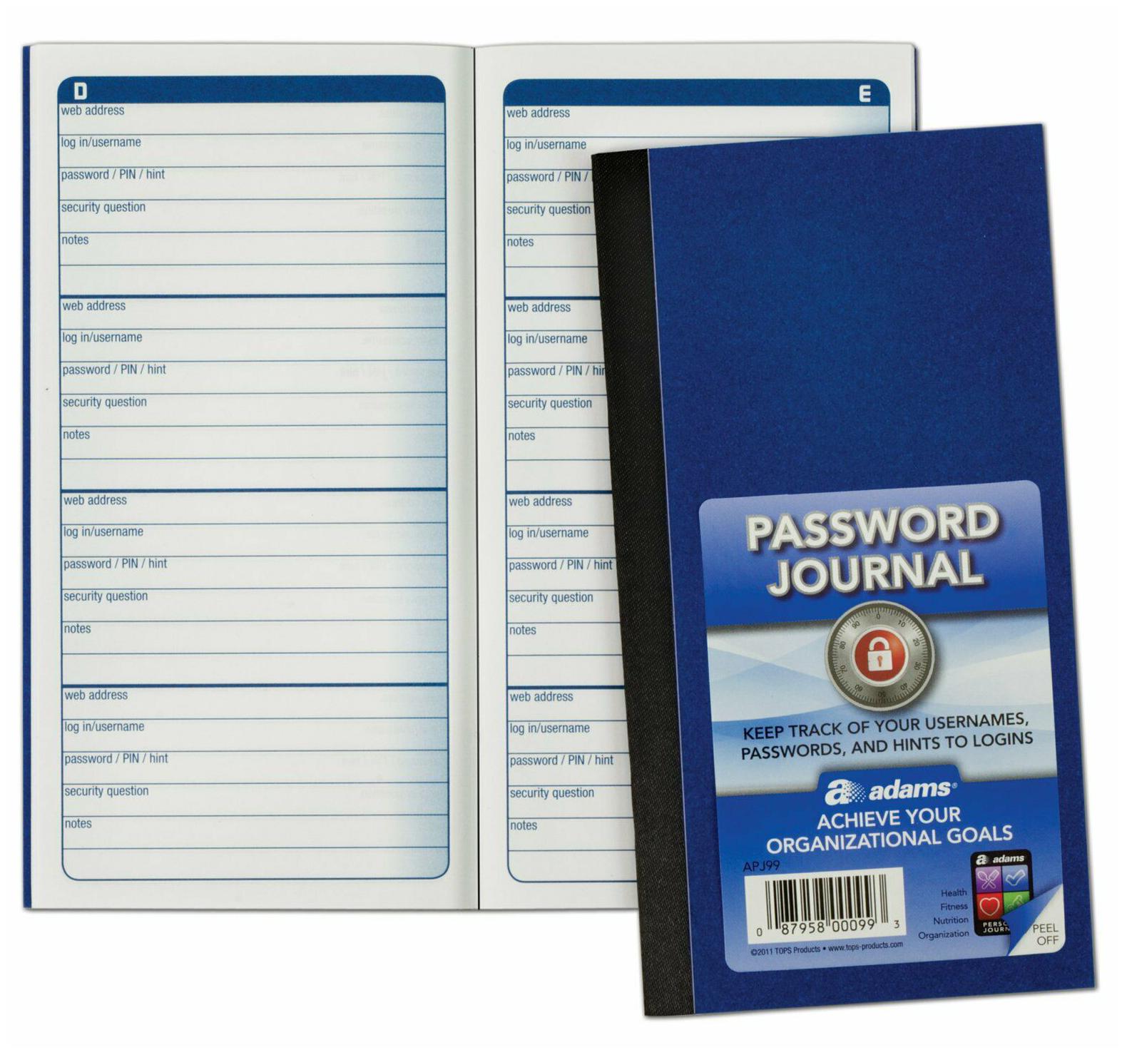 

Adams Password Journal 6 25 x 3 25 Inches APJ99