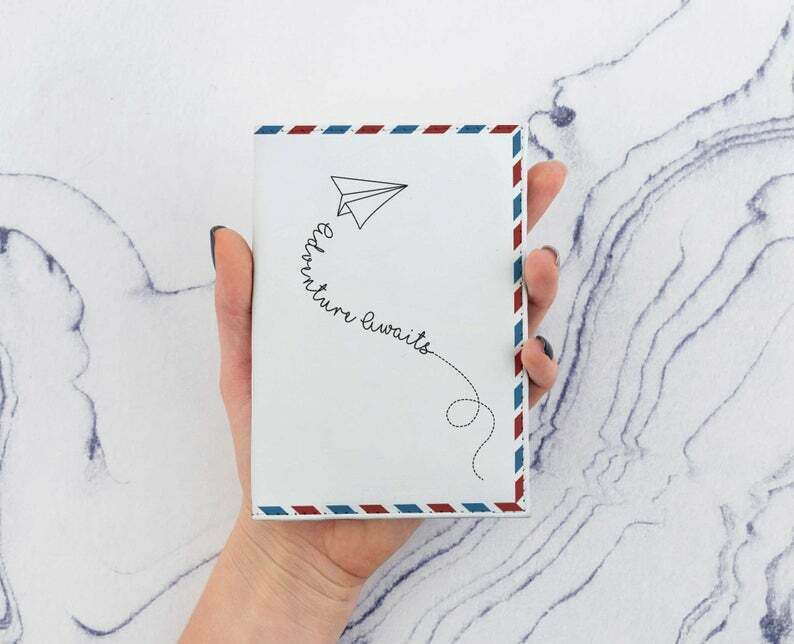 

Adventures Awaits Leather Passport Cover Personalized Travel ID Card Holder